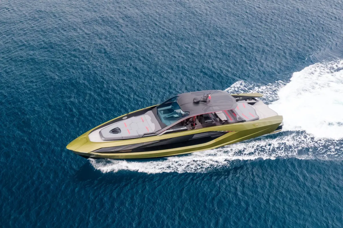 Lamborghini 63, exterior — Yacht Hire Saint-Tropez, Saint-Tropez. Fast carbon hull built for a short sunset run